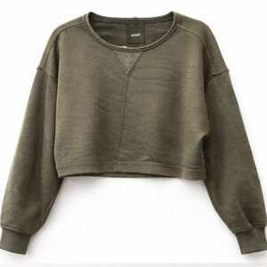 Aerie Olive Green Cropped Sweatshirt XS Raw Edge Lounge Top